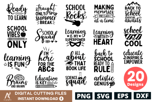20 Back to School SVG Bundle – SVG PNG: Creative, Ready-to-Use Designs for Teachers, Parents & Crafters