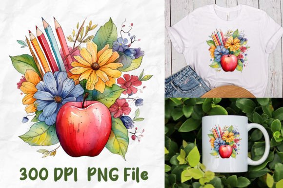 Back to School Apple Crayons Flower: A Digital Sublimation Design Resource for Educators and Crafters