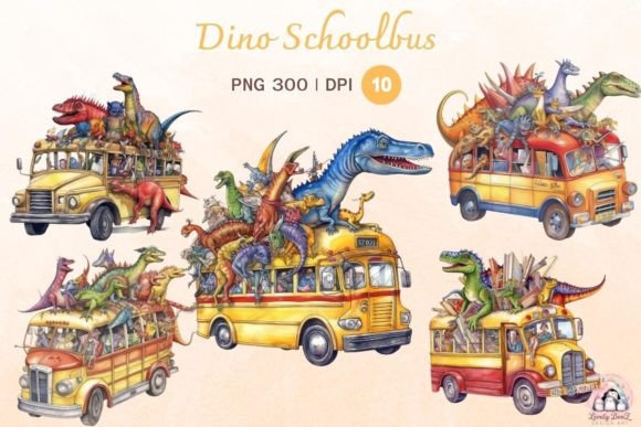 Dino Schoolbus Back to School Watercolor